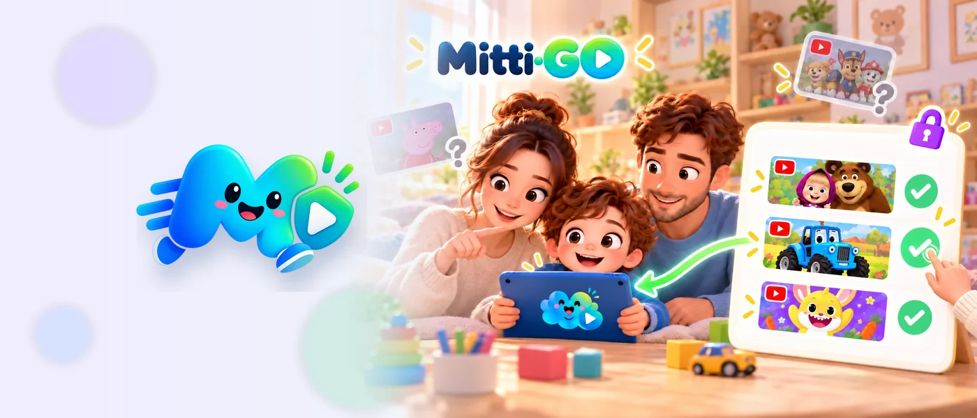 Bola bilan oila planshetda video ko‘rmoqda — Mitti-GO’dagi ruxsat berilgan kanallar oq ro‘yxati