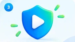 A shield with a play button — protection